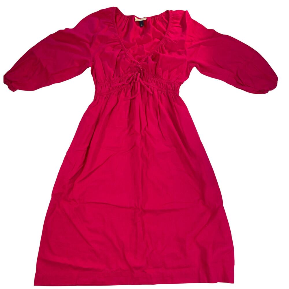 Universal Thread Linen Blend Pink Midi Dress Sz Small Boho Peasant Smocked Waist